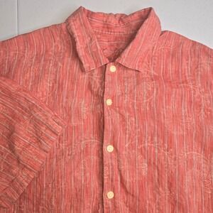TOMMY BAHAMA Men's XL Red 100% Linen Floral Striped Short Sleeve Shirt -1331‎